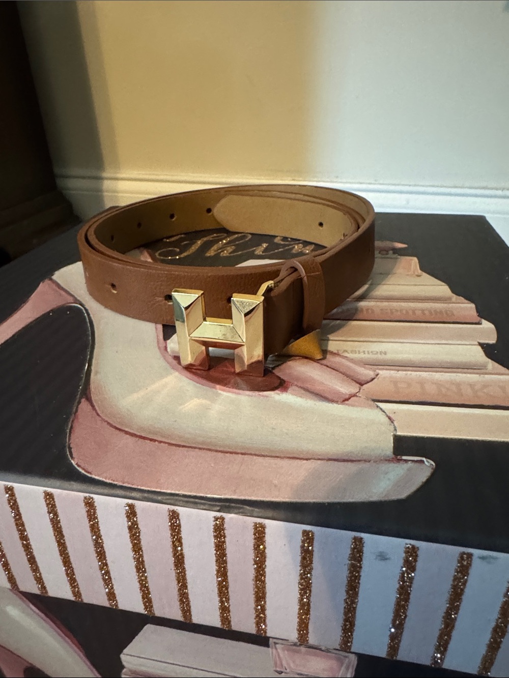 Tommy Hilfiger Brown Leather Belt with Gold H Buckle
